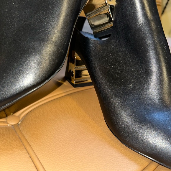 Tory Burch, Vintage Block Heel, Gold Logo, Open-toe Bootie, Sz 9, EEUC - Picture 4 of 12